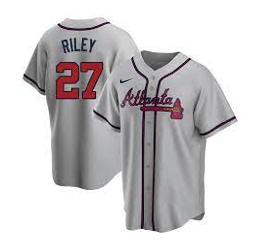 Men's Atlanta Braves #27 Austin Riley Grey Cool Base Stitched Jersey Men's Atlanta Braves #27 Austin Riley Grey Cool Base Stitched Jersey